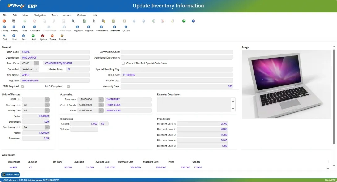 update inventory info